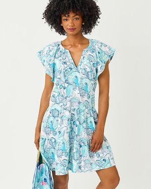 Lilly Pulitzer Norella Flutter Sleeve Linen Dress - Blue