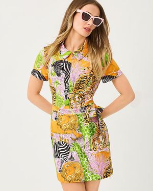 Lilly Pulitzer Upf 50+ Luxletic Kathy Short Sleeve Tie Dress, Close-To-Body Line Fit - Yellow