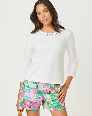 Lilly Pulitzer Clairmont 3/4 Sleeve Lace Trimmed Knit Top - White