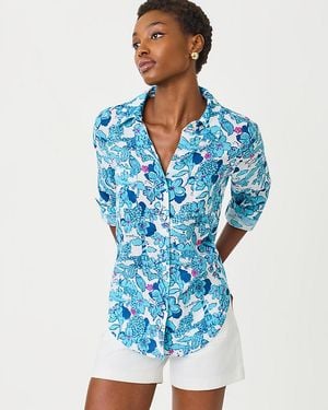 Lilly Pulitzer Sea View Linen Button Down Shirt - Blue