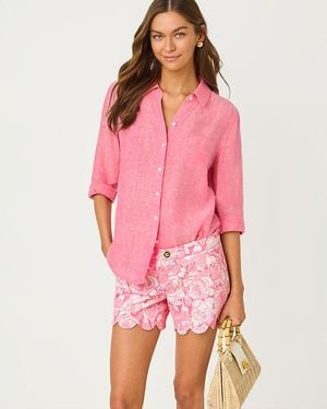 Lilly Pulitzer Sea View Linen Button Down Shirt - Pink