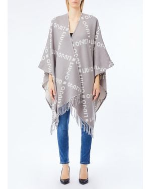 Liu Jo Poncho À Logo Et Franges - Bleu