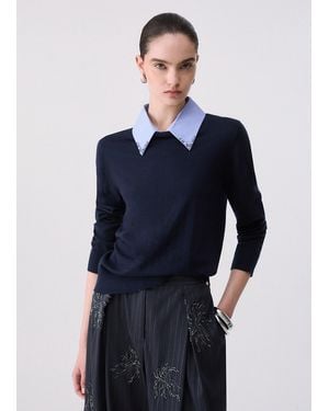 Liu Jo Pull Avec Détail En Popeline - Bleu