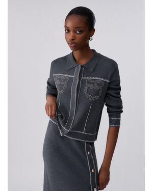 Liu Jo Veste En Maille Avec Perles - Bleu