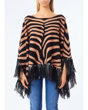 Liu Jo Poncho Zébré Avec Franges - Bleu