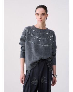 Liu Jo Pull En Laine Avec Broderies Bijoux - Gris