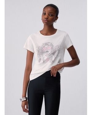 Liu Jo T-Shirt Con Stampa Angelo - Bianco