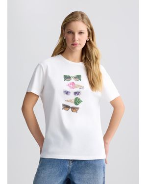 Liu Jo Liu Jo T-shirt Con Stampa E Strass - Bianco