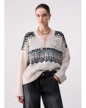 Liu Jo Suéter Jacquard Con Bordado De Joyas - Neutro