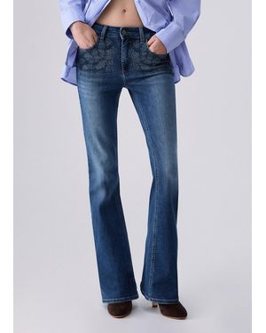 Liu Jo Jeans Bootcut Con Strass - Azul