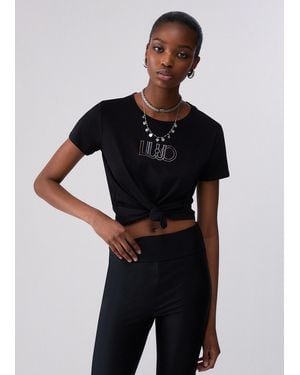 Liu Jo T-Shirt Con Logo E Strass - Nero