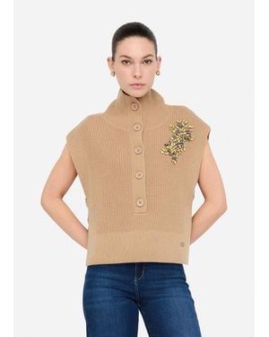 Liu Jo Liu Jo Gilet 100% Lana Con Ricami Gioiello - Blu