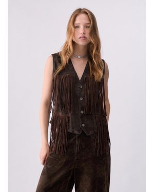Liu Jo Gilet Avec Franges En Tissu Floqué - Marron