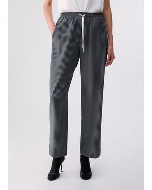 Liu Jo Pantalones De Rayas Con Inserto De Encaje - Gris