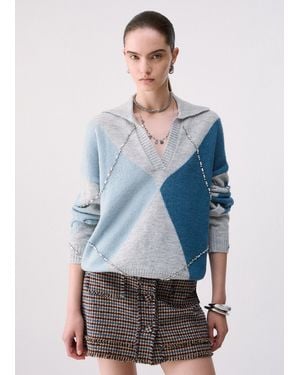 Liu Jo Polo Argyle Avec Broderie Bijou - Bleu