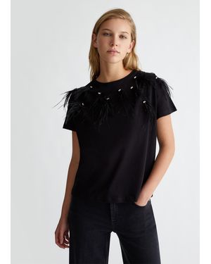 Liu Jo Liu Jo T-shirt Con Piume Gioiello - Nero