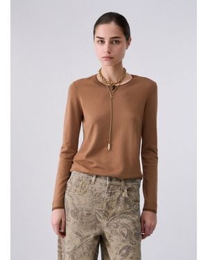 Liu Jo Pull Avec Bordures Lurex - Marron