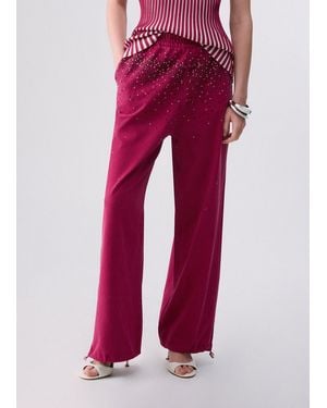 Liu Jo Pantalón De Punto Desteñido Con Strass - Rojo