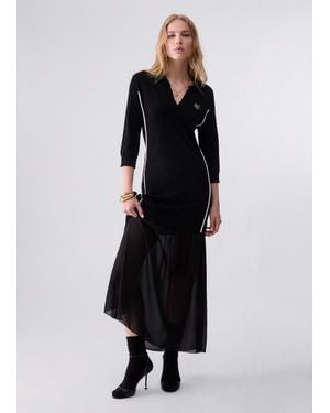 Liu Jo Strickkleid Mit Georgette-Einsatz - Schwarz