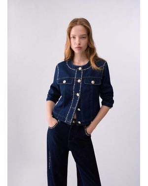 Liu Jo Slim-Fit-Denimjacke Mit Strass - Blau