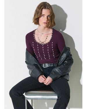 Liu Jo Pull Avec Broderie De Pierres - Gris