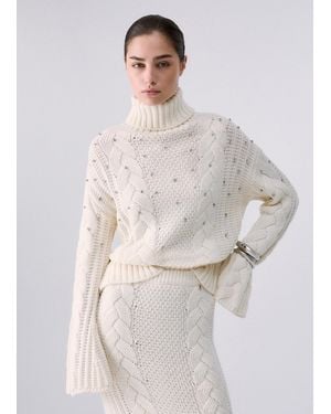 Liu Jo Jersey De Cuello Alto Con Trenzas Y Strass - Blanco