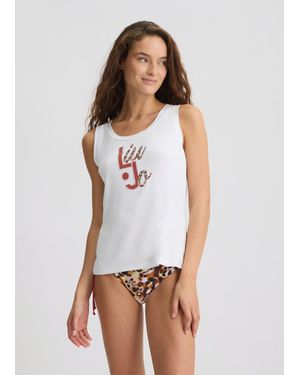 Liu Jo Liu Jo Top Con Logo E Strass - Bianco