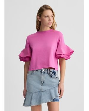 Liu Jo Liu Jo T-shirt Rosa Peonia Con Volant