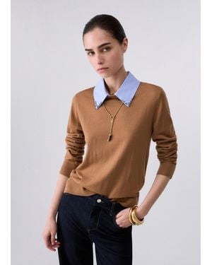 Liu Jo Pull Avec Détail En Popeline - Blanc