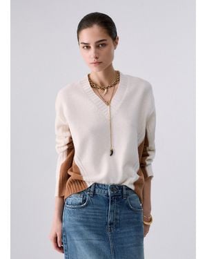 Liu Jo Strick Colorblock Aus Wolle - Weiß