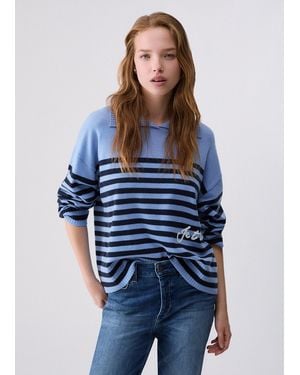 Liu Jo Pull Rayé Avec Broderie - Bleu