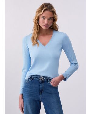 Liu Jo Pullover Mit V-Ausschnitt Und Schlitzen - Blau