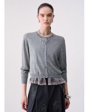 Liu Jo Cardigan En Laine Avec Détail Lingerie - Gris