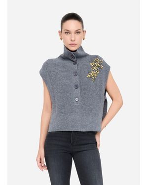 Liu Jo Liu Jo Gilet 100% Lana Con Ricami Gioiello - Blu
