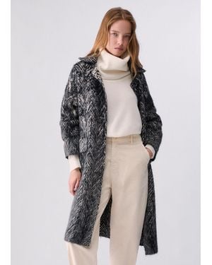 Liu Jo Jacquard-Mantel Aus Gebürstetem Strick - Grau