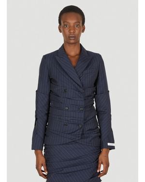 Lourdes Pinstripe Ruched Blazer - Blue