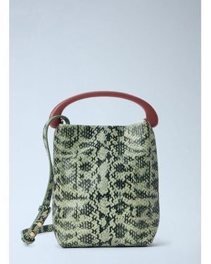 Dries Van Noten Snake-Embossed Leather Top Handle Bag - Green