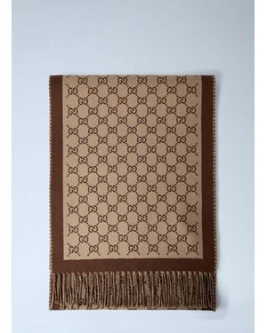 Gucci Logo Motf Wool Scarf - Brown