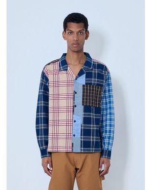 STORY mfg. Patchwork Plaid Shirt - Blue