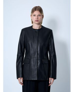 TOTEME Collarless Leather Jacket - Blue