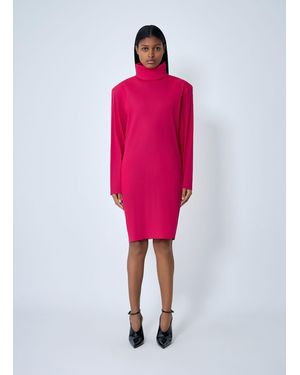 Saint Laurent High Neck Long Sleeve Dress - Pink