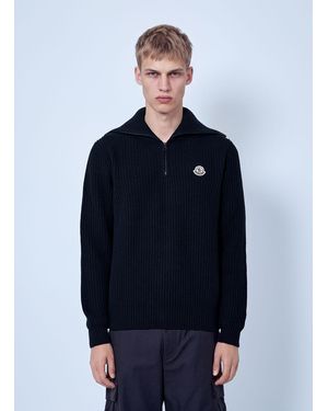 Moncler Logo Rib Wool Turtleneck - Blue