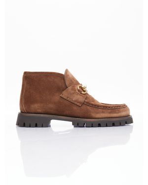 Gucci Ankle Boot With Horsebit, , Suede - Brown
