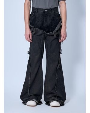 Rick Owens Shredded Denim Slivered Bootcut Jeans - Black