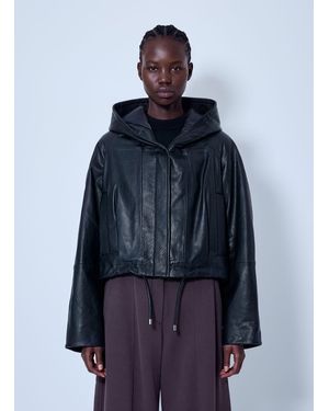 Sportmax Hooded Leather Jacket - Blue