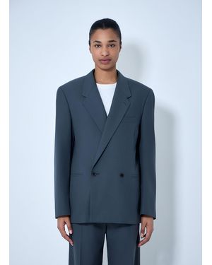 Lemaire Double-Breasted Wool Suit Blazer - Blue