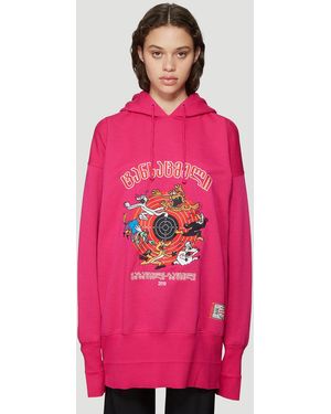 Vetements Oversized Cartoon Embroidered Hooded Sweatshirt - Pink