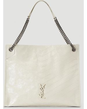 Saint Laurent Niki Large Leather Monogram Shopper Bag - White