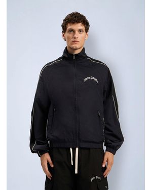 Palm Angels Curved Logo Vintage Track Windbreaker - Blue