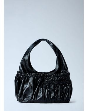 Marni Gathered Leather Shoulder Bag - Black